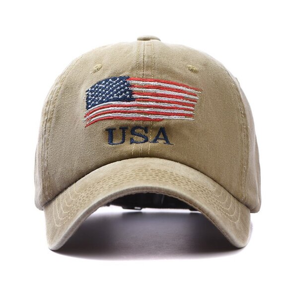 USA Flag Baseball Cap Navy Yellow Adjustable Dad Hat Patriotic Embroidered -Gift - Picture 2 of 7